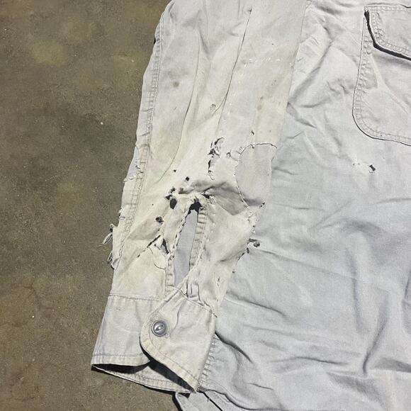 Vintage 50s Red Ram Grey Canvas Distressed Workwear Shirt - Picture 3 of 5